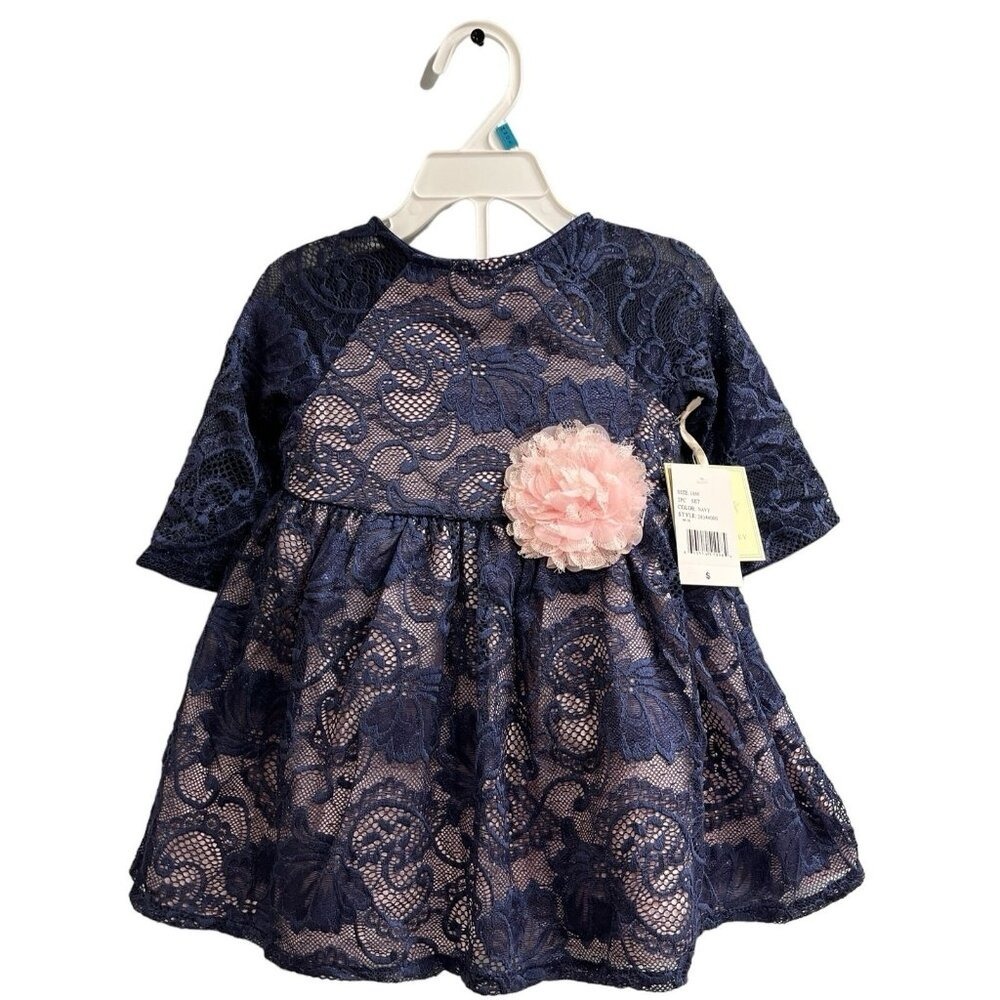 Laura Ashley Dress Baby Blue Lace Overlay Pink Tule Girls 18M Wedding‎ Event